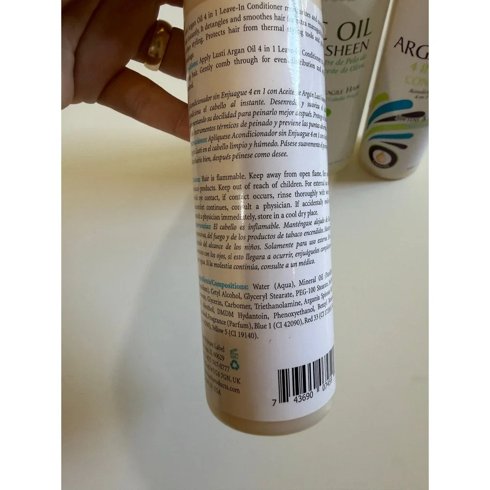 Lusti Argan Oil Leave-In Conditioner 8oz & Olive Oil Hair Sheen 12oz 3pc Set